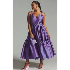 New Anthropologie Women Bloni Purple Preppy Tiered Full Maxi Classic Dress Sz 2X